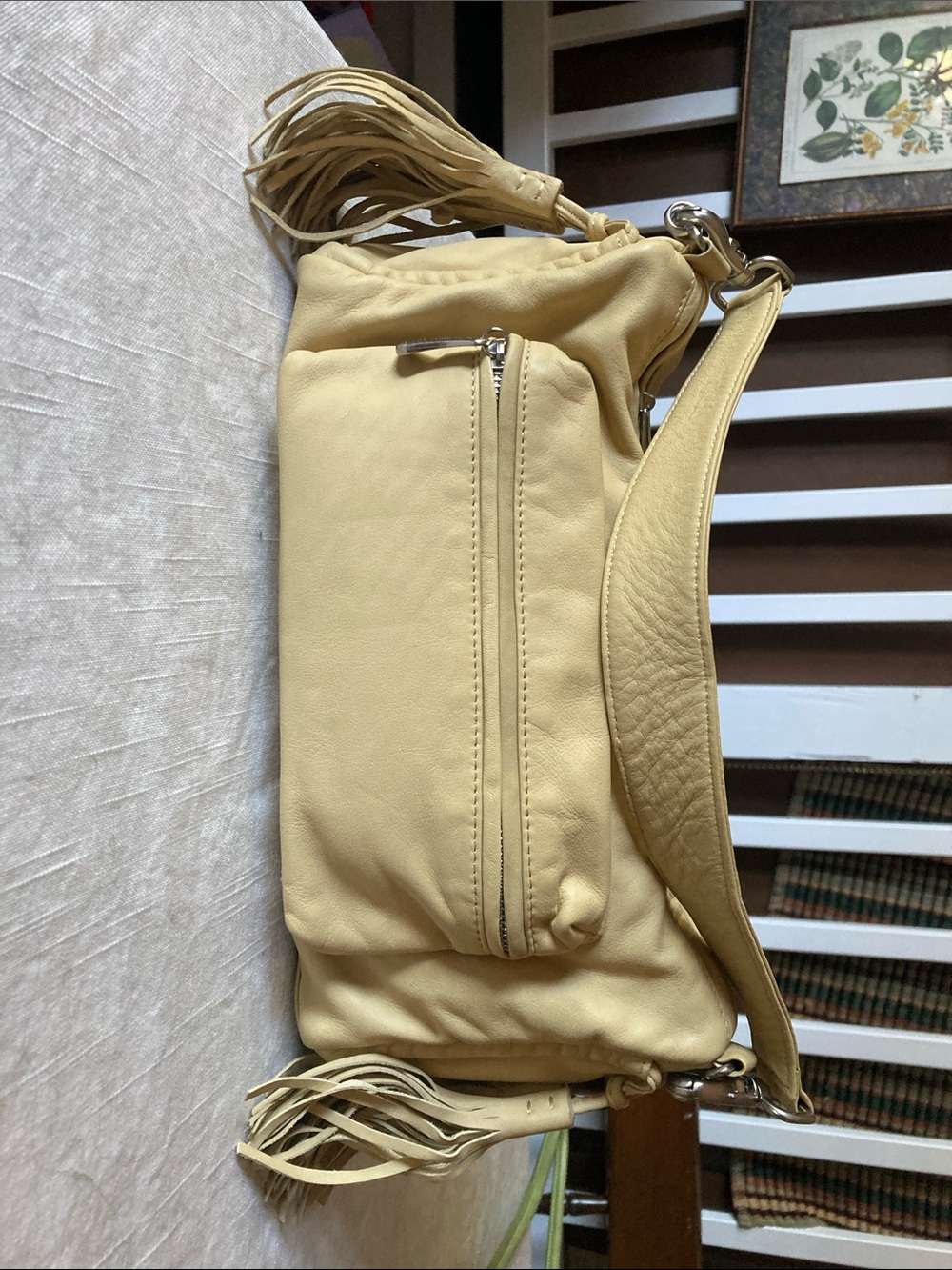 BCBGMaxAzria Soft Yellow Leather Fringe Shoulder Bag